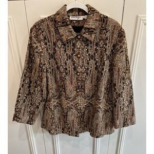 Vintage Anage Brown & Gold Tapestry Jacket Size Large Beaded Sequin Artsy Boho